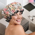 thumbnail image 5 of Shower Caps,Shih Tzu Dog and Pioneer Flower Waterproof Shower Cap for Women 4 Pieces,Double Reusable Hair Cover for Shower PEVA Elastic Stretch Hem, 5 of 7