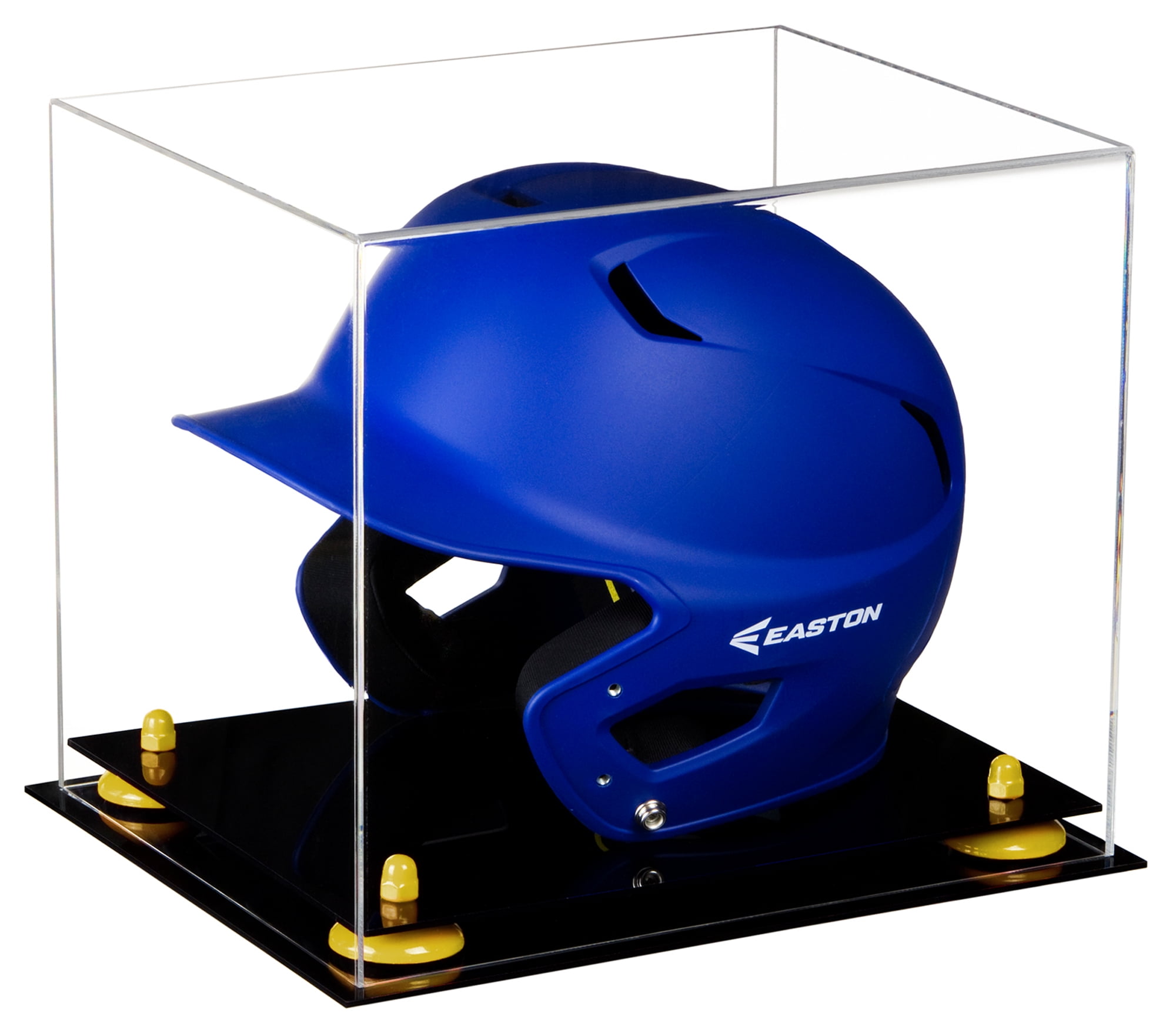 Clear Acrylic Baseball Batting Helmet Display Case with Yellow Risers