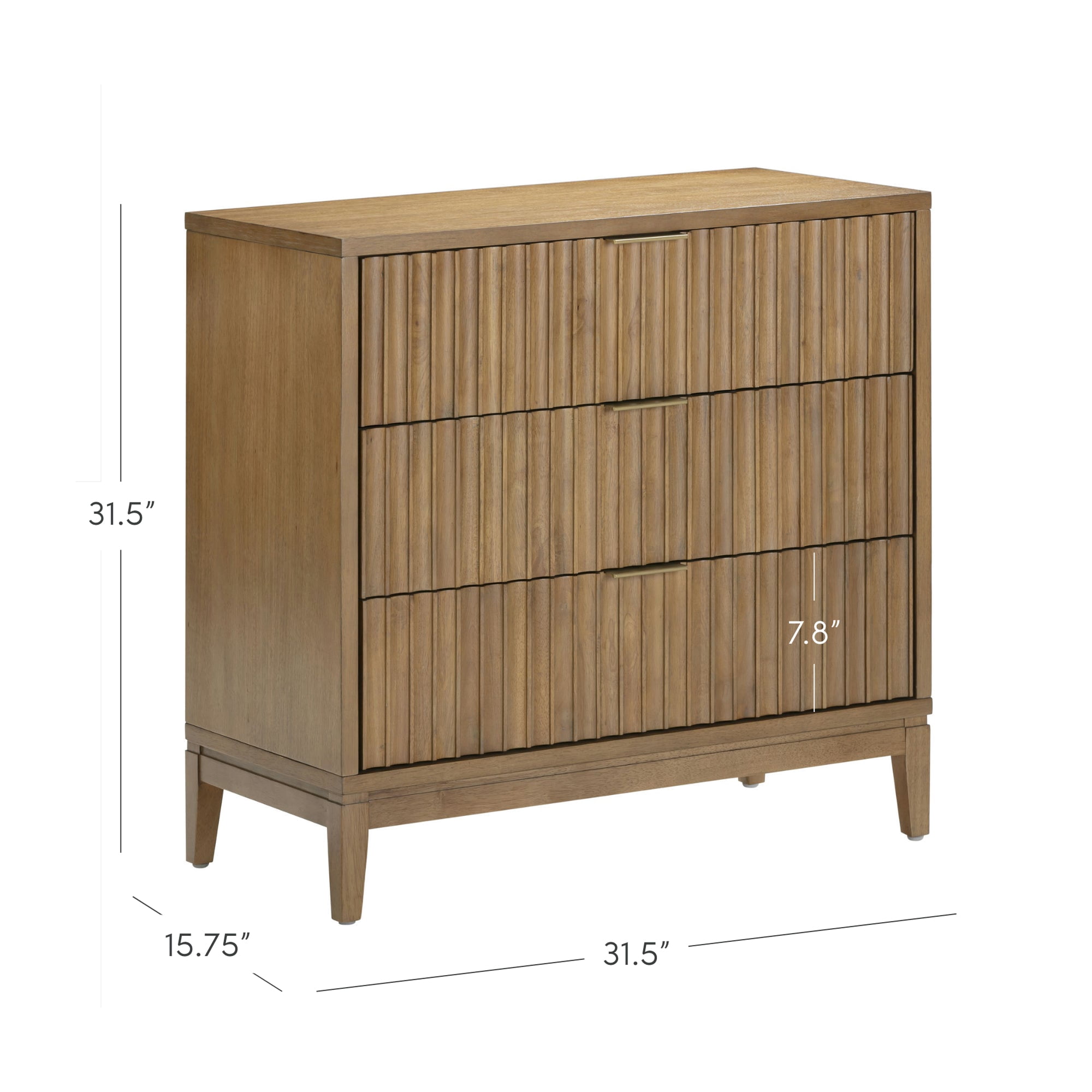 Nathan James Jasper Mid Century Modern 3-Drawer Dresser with Solid Wood Frame, Fluted Dresser for Nursery or Small Drawer for Bedroom, Light Brown