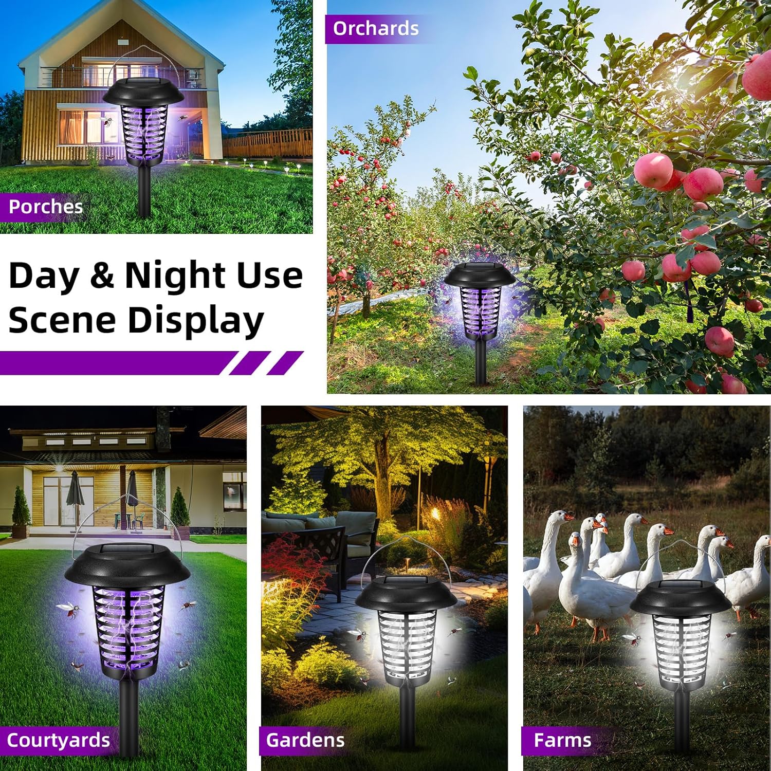 G · PEH Solar Bug Zapper, 2 Pack Outdoor Solar Powered Mosquito Zapper Killer Lamp Fly Zapper Repellent Lighting Stake Landscape Fixture