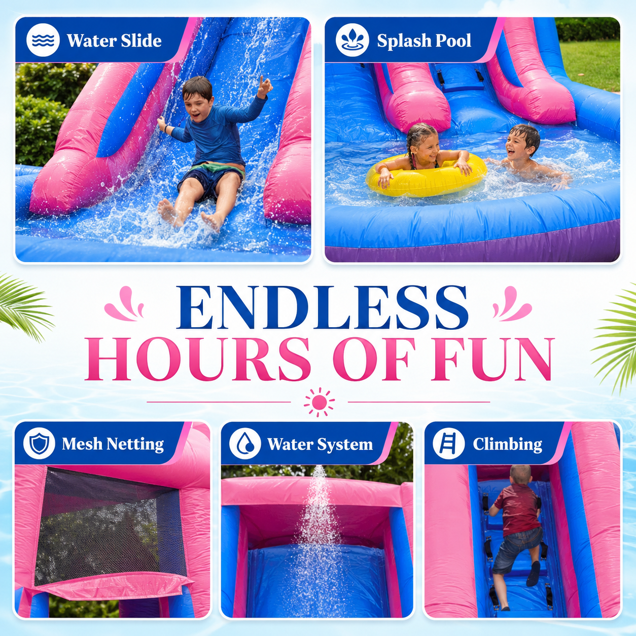 13' x 21' Commercial Water Slide with Splash Pool and Air Blower (Purple&Pink)