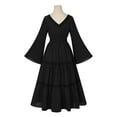 thumbnail image 5 of Oksale Womens Medieval Victorian Dresses Renaissance V Neck Dress Retro Bell Sleeve Maxi Dresses Flowy Floor Length Gown Dress Party Wedding Gowns Black, 5 of 9