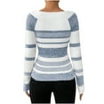 thumbnail image 7 of Ounisa Women's off Shoulder Striped Knit Scoop Neck Sweater Color Block Pullover Long Sleeve Cute Trendy Cozy Sweaters, 7 of 7