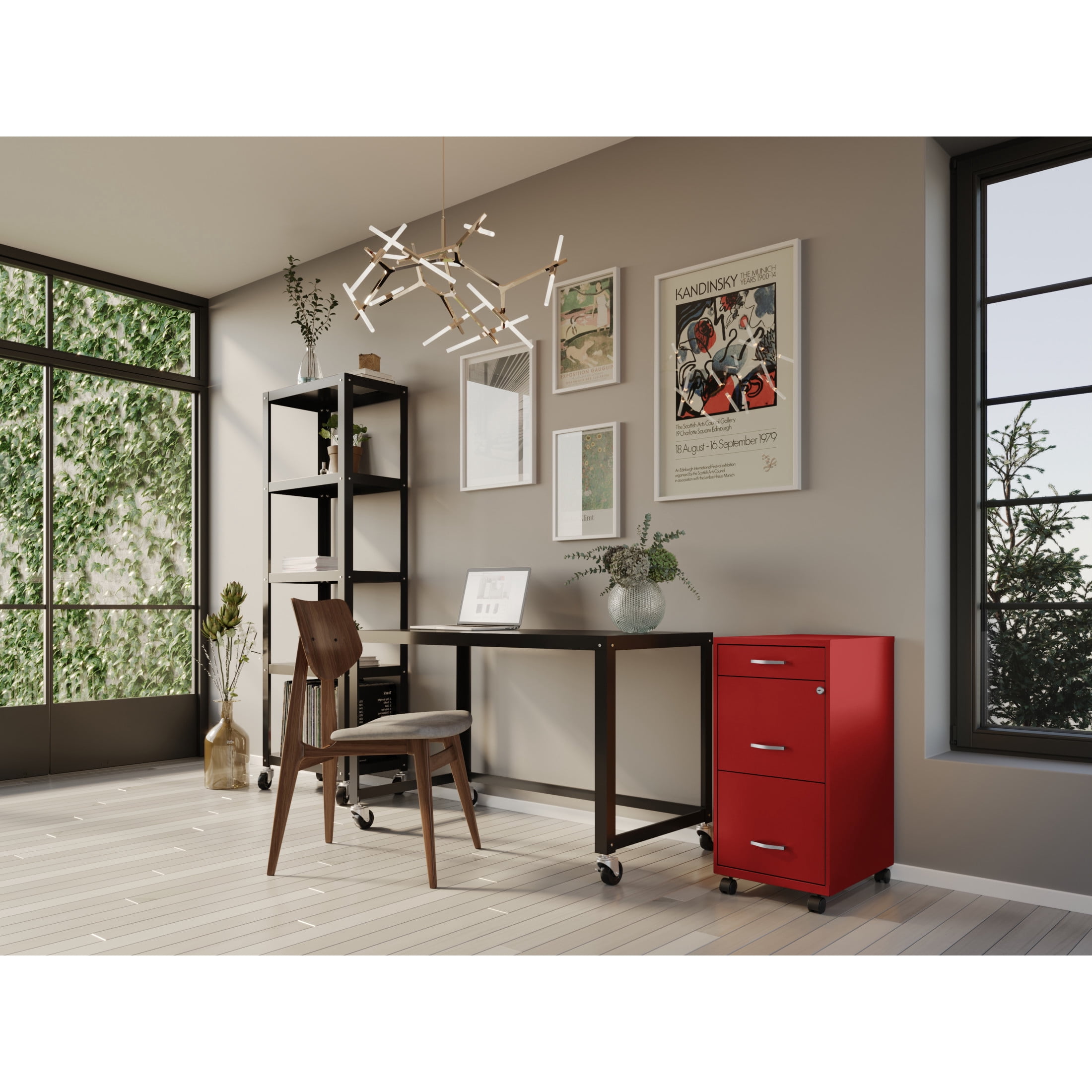 Space Solutions 18" Deep 3 Drawer Mobile Letter Width Vertical File Cabinet, Red
