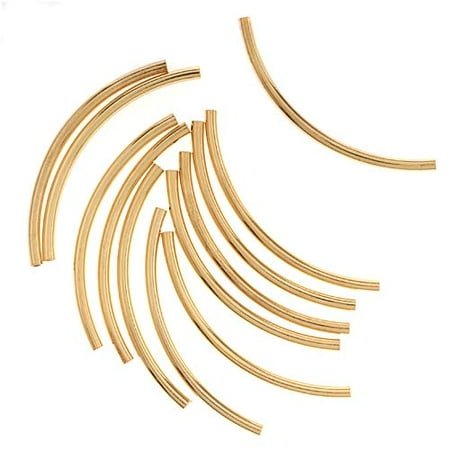 - 22K Gold Plated Curved Noodle Tube Beads 2mm x 38mm (12)