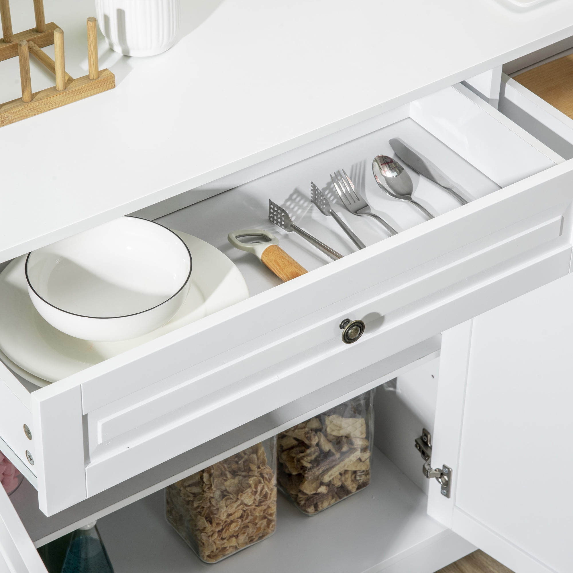 HOQBN Sideboard Buffet Cabinet, Modern Accent Cabinet with 2 Drawers and Adjustable Shelves for Kitchen Dining Room Entryway White