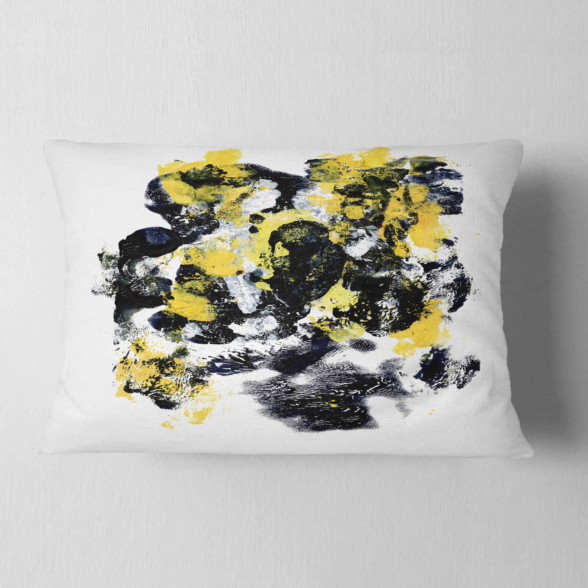 Designart Fractal Golden Black Structure - Contemporary Throw Pillow - 12x20