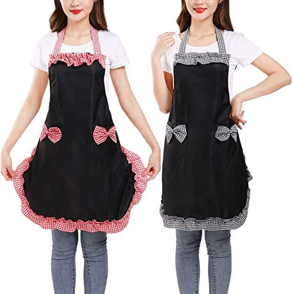 2 Pack Cute Retro Cooking Aprons for Women, Waterproof Aprons with 2