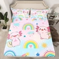 thumbnail image 2 of jejeloiu Pink Kawaii Axolotl Twin Sheet Sets,Boho Cartoon Rainbow Twin Fitted Sheet,Cute Loves Stars Flat Sheet For Girls Teens,Super Cozy Room Decor,3pcs, 2 of 7