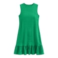 thumbnail image 3 of Fashion Summer Dress for Women Sleeveless Round Neck Casual Loose Fit Solid color Flowing hem Mid Dress for All Occasions Daily Date(Green,S), 3 of 5