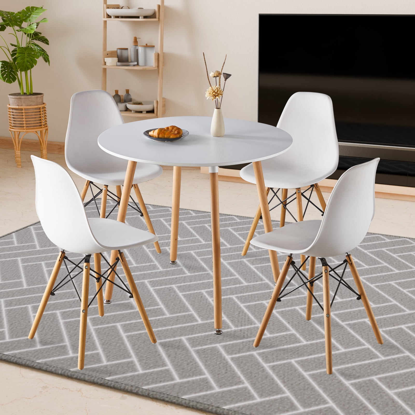 Noble House Modern Dining Chair Sets with Modern Side Table Natural Wood Legs (4 X Chairs & 1 X Table)