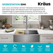 حوض مطبخ KRAUS Kore 30 Farmhouse Workstation مقاس 16 وعاء واحد من الفولاذ المقاوم للصدأ مع الملحقات