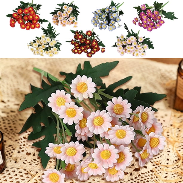 Ramo de margaritas de seda y manzanilla - Flores artificiales para bodas y decoración del hogar - Poliéster realista - 10,6" de alto - 1 pieza