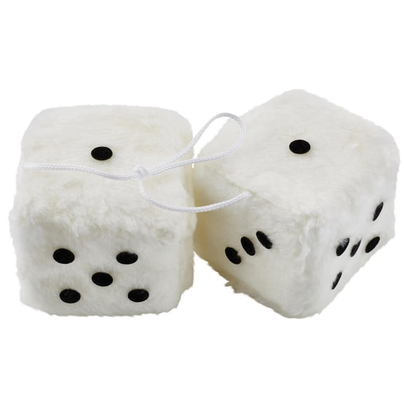 White Fuzzy Dice, 3 Inch Square