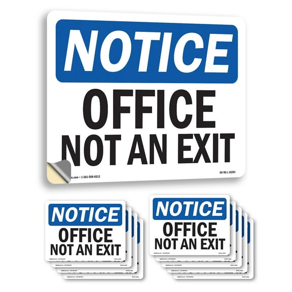 Office Not An Exit OSHA Notice Vinyl Decal Label 7 Inch x 5 Inch - 10 Pack
