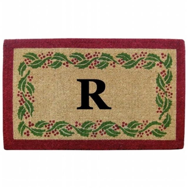 Nedia Home O2252R Heavy Duty 22 x 36 in. Coco Mat - Holly Ivory Border Monogrammed R