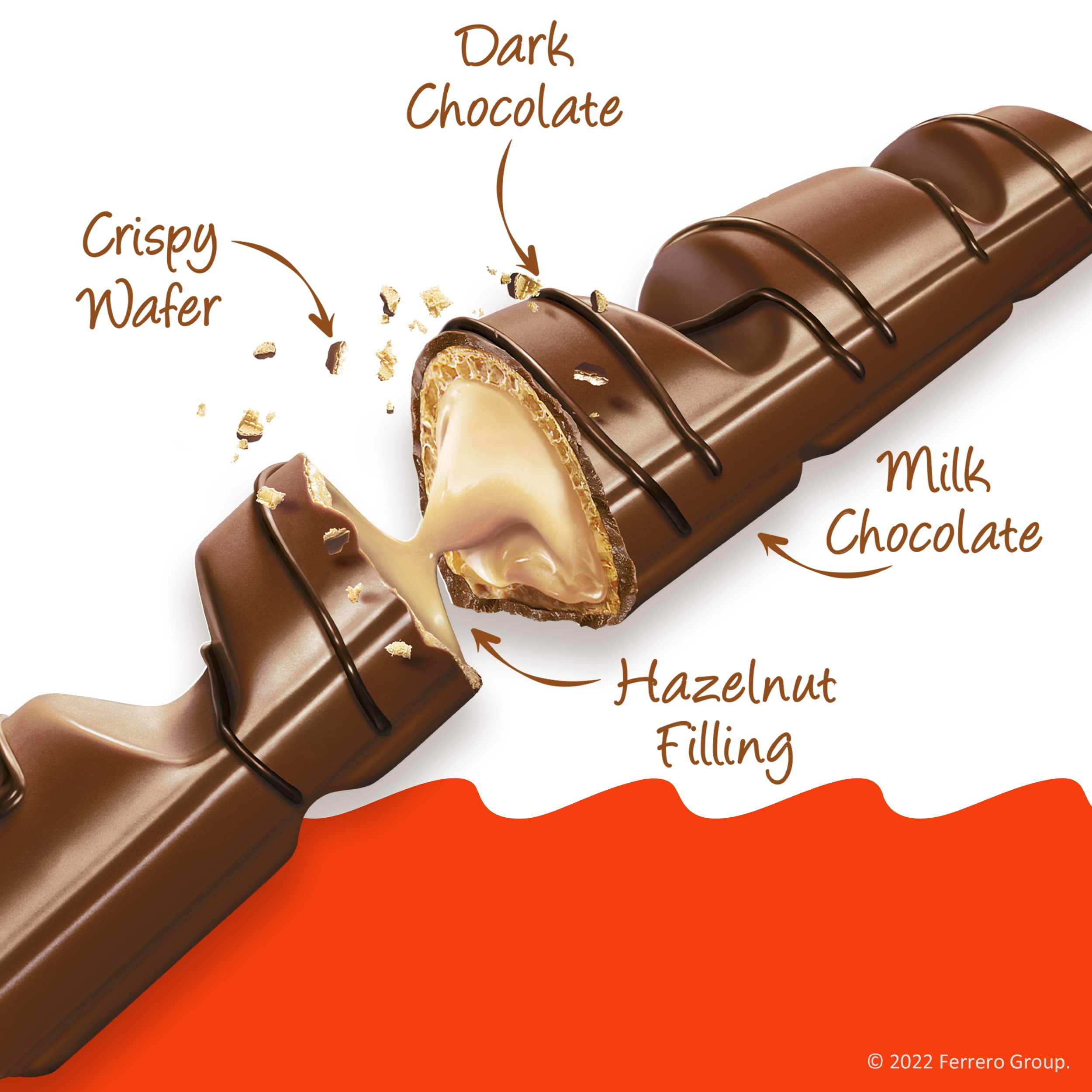 Kinder Bueno Milk Chocolate and Hazelnut Cream Candy Bar, 30 Packs, 2 Individually Wrapped Bars Per Pack