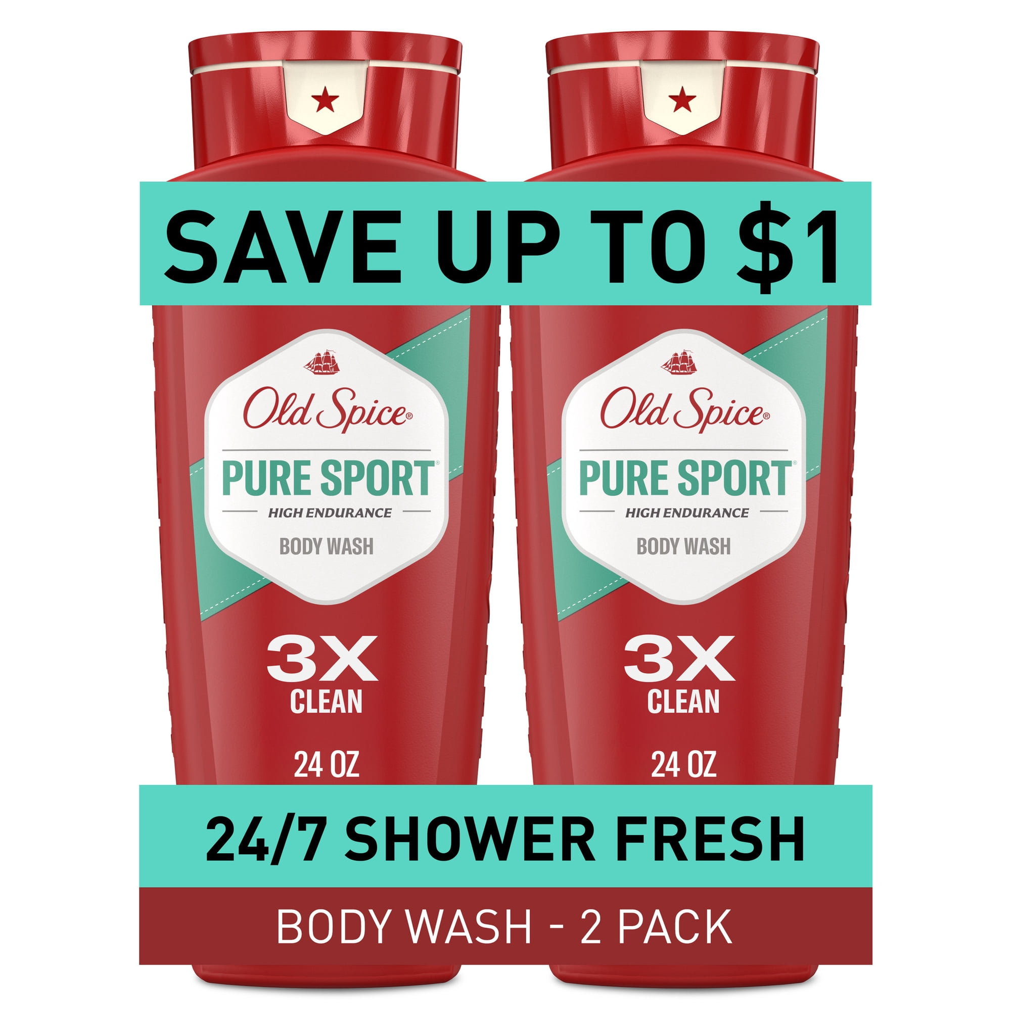 Old Spice High Endurance Body Wash for Men, Pure Sport Scent, 24 FL OZ (709 mL) Twin Pack
