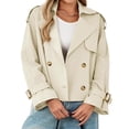 thumbnail image 2 of Long Sleeve Double Breasted Women Casual Trench Coat Crop Jacket, 2 of 6