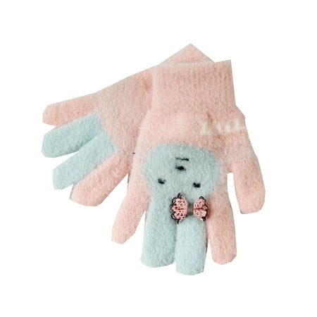 

QYZEU Boys Winter Toddlers Gloves Toddler Girls Gloves Rabbit Cute Cartoon Outdoor Winter Velvet Thickened Warm Cold Five Finger Gloves