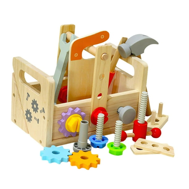 Caja de herramientas juguetes juguete de construcción de madera Kits de herramientas de construcción modelo Montessori, juego de herramientas de