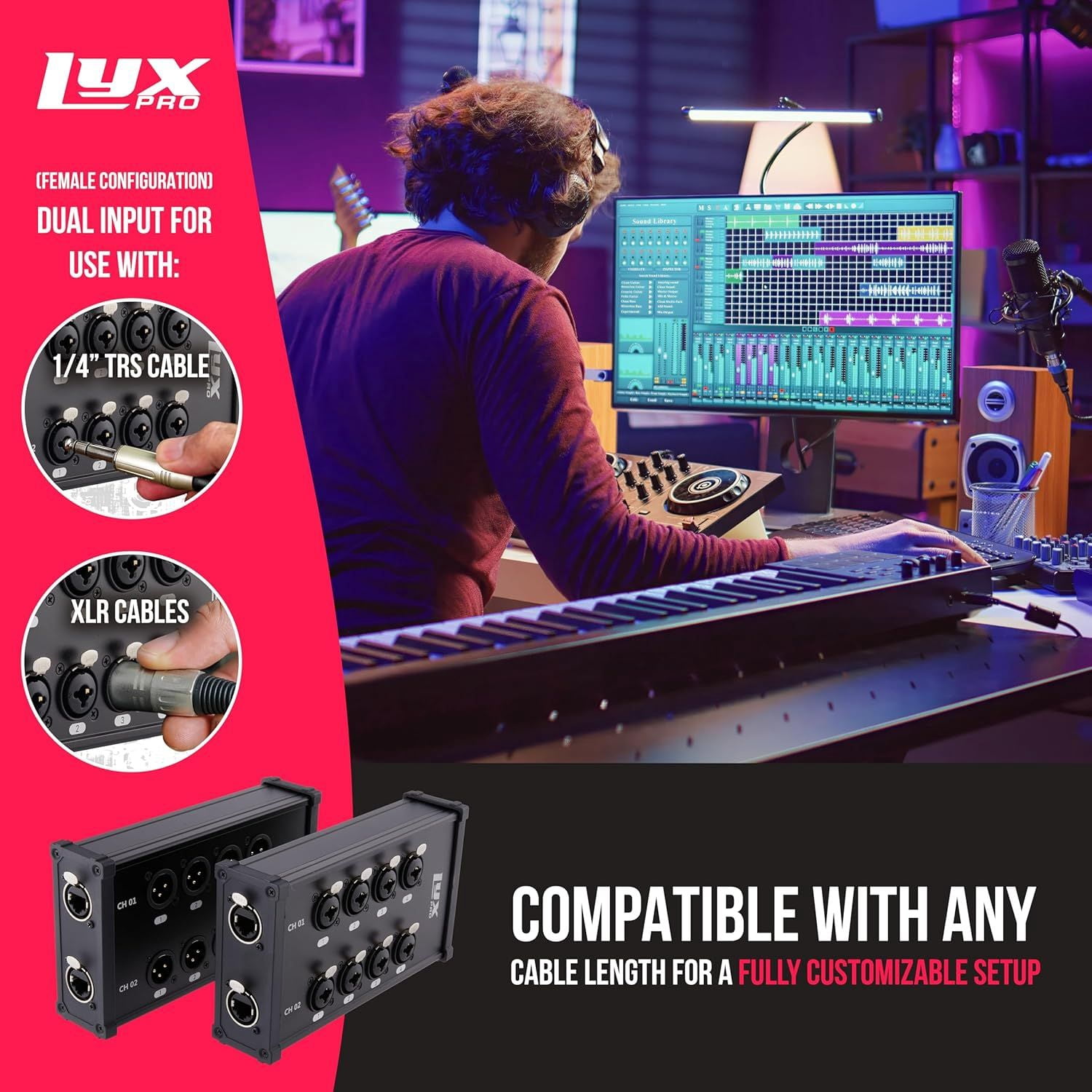 LyxPro 8-Channel Dual Input XLR/TRS to RJ45 Ethercon Cable Breakout for Sound & Lighting