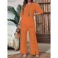 thumbnail image 5 of Women'S Asymmetric Hem Pants Set Elegant Fashion Casual Button Sleeve Shirt Loose Two Piece Outfit Orange L, 5 of 7