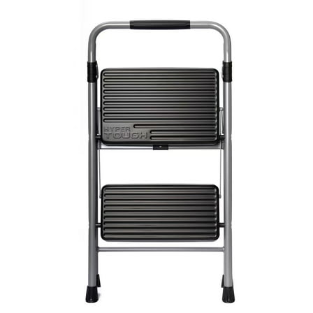 Hyper Tough Gray & Black 2-Step Steel Large Platform & Foldable Step Stool – Holds up to 225 Pounds