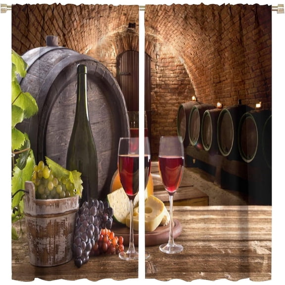 Wine Curtains Tasty Red Wine Wooden Cask Bedroom Living Room Kitchen Blackout Rod Pocket Decoration Window Drapes 2 Panels W27.5xL84in