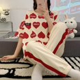 thumbnail image 3 of Conjunto de Pijama de manga corta para Mujer, ropa de dormir de punto a rayas de algodón, elegante, para estar en casa, verano, fresco, 3XL, 3 of 4