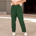 thumbnail image 2 of Pantalones casuales de mujer Color puro botón cintura elástica pantalones largos sueltos para mujer para uso diario al aire libre verde 3XL, 2 of 5