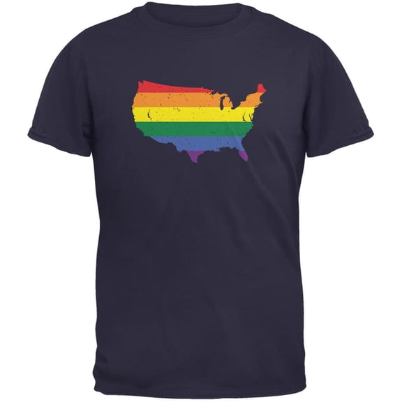 LGBT Rainbow USA Navy Adult T-Shirt - X-Large