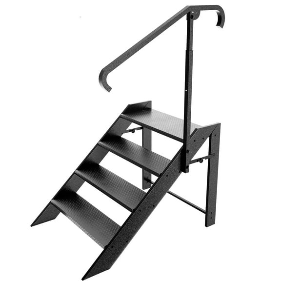 4-Step Foldable RV Step Stool with Handrail - Heavy-Duty Outdoor Camper Steps for Travel Trailer, Mobile Home, Spa & High Reach