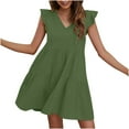 thumbnail image 1 of Mini vestido largo liso sin mangas suelto con cuello en V bohemio a la moda para mujer Fridja  hj4438, 1 of 9
