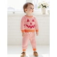 thumbnail image 6 of Toddler Baby Girl Boy Halloween Outfits Long Sleeve Waffle Pumpkin Embroidery Striped Sweatshirt Tops Pant Set Fall Winter Clothes Set, 6 of 9
