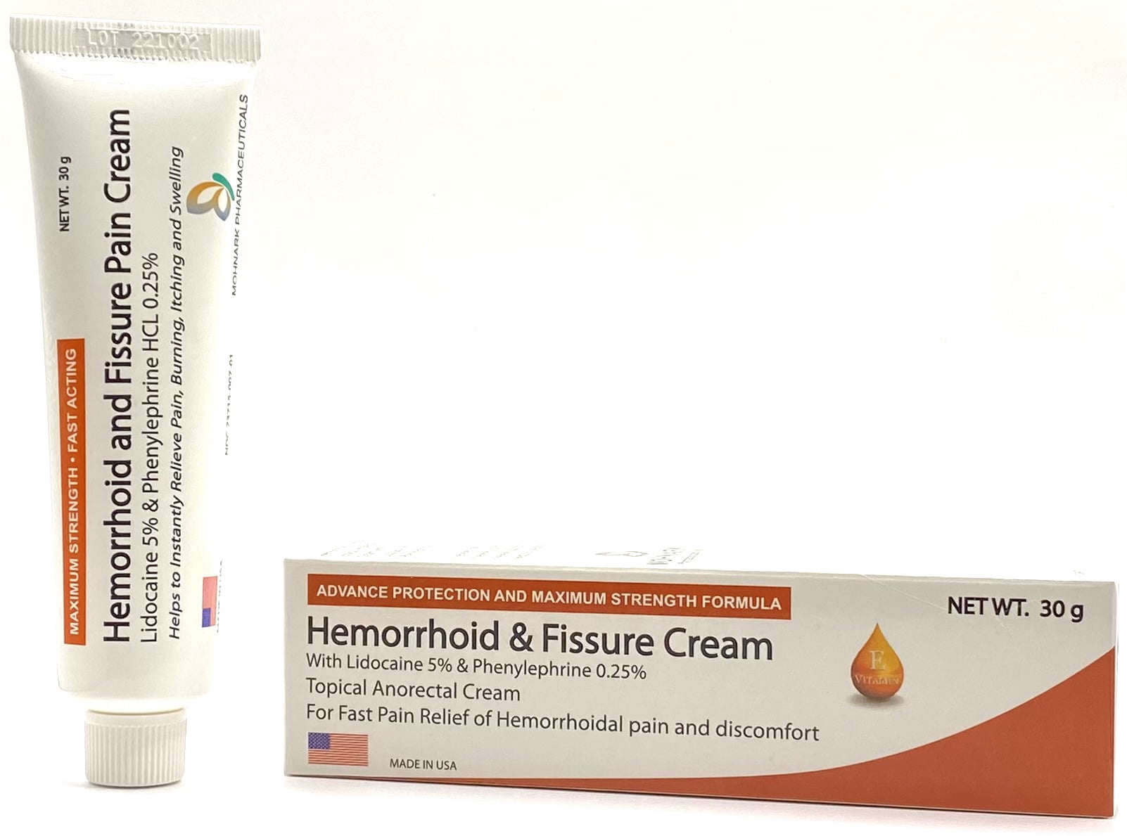 Mohnark Hemorrhoid and Fissure Pain Cream With LIDOCAINE 5% and PHENYLEPHRINE 0.25% for Fast Acting Relief of Pain, Swelling, Discomfort, and Itching (1 oz.)