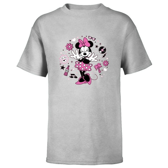 Disney Minnie Mouse Retro Vinyl Summer - Short Sleeve T-Shirt for Kids - Customized-Athletic Heather