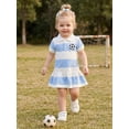 thumbnail image 4 of BemeyourBBs Toddler Baby Girl Summer Football Dress Little Baby Girl Soccer Dress Outfit Football Embroidered Striped Button Collared Short Sleeve A Line Ruffled Dress, 4 of 9