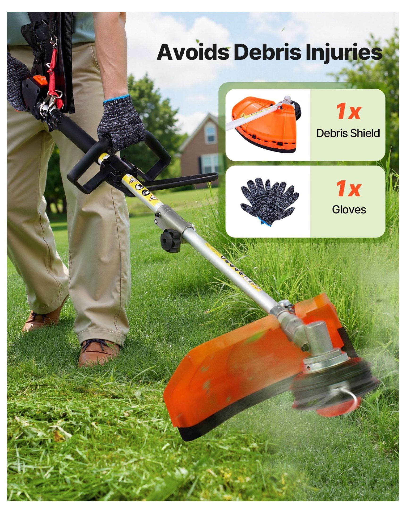 Gas Hedge Trimmer 26cc 4-in-1 Multi-Tool - String Trimmer, Edger, Brush Cutter Set with Safety Gear