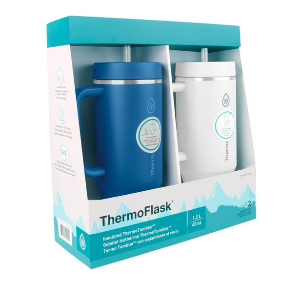 Termotermo para vaso de agua, duradero, sin BPA, 1,2 L, azul/blanco, paquete de 2