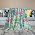 thumbnail image 2 of ONETECH Flamingo Throws - Soft Fuzzy Plush Blanket Throw for Kids, Girls - Flannel Blankets for Couch, Travel - Green Cute Christmas Blanket Gift for Flamingo Lovers, 2 of 6