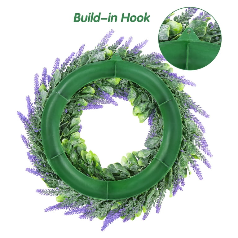 Huadanbor 22-Inch Artificial Lavender Wreath With Welcome Sign – Spring Summer Farmhouse Door Decor For Porch, Wall, Wedding, All Seasons (Purple)