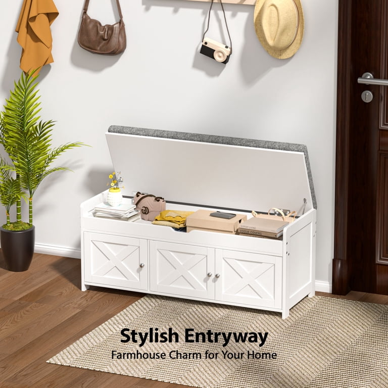 Chitooma 43.4" Shoe Storage Bench with Barn Doors, White photo 8