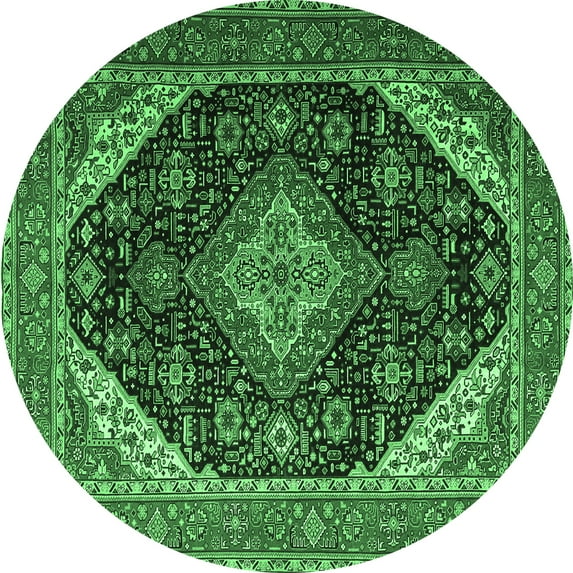 Ahgly Company Indoor Round Medallion Emerald Green Traditional Area Rugs, 8' Round