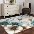 thumbnail image 4 of Teal Tulip Butterfly Area Rugs Collection 2.7'x5', Beige Turquoise Floral Farmhouse Blue Non Slip Indoor Rectangle Throw Runner Rug Floor Mat Carpet for Living Room Dining Table Bedroom Nursery, 4 of 9