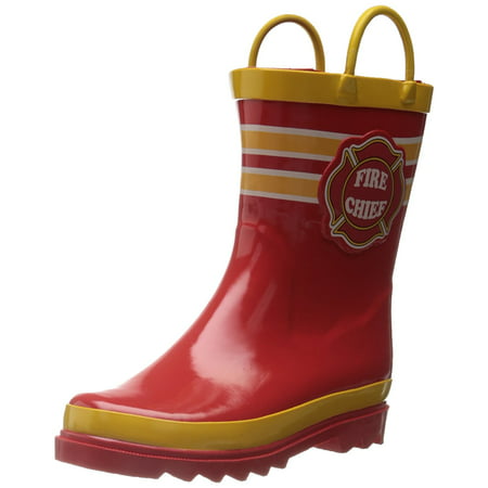 Puddle Play Kids Boys' Fire Chief Character Printed Waterproof Easy-On Rubber Rain Boots (Toddler/Little Kids) 