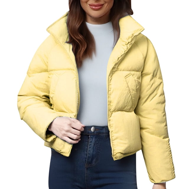 Veste Matelassée pour Femmes, Comdrip une Courte Veste Rembourrée en Coton Colorée Conçue pour les Femmes avec une Sensation de Pain Veste pour Femmes Jaune P