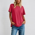 thumbnail image 4 of T Shirts for Women 2025 Solid Color Short Sleeve Crewneck Loose Fit Casual Plain Basic Tshirt Womens T Shirts, 4 of 5
