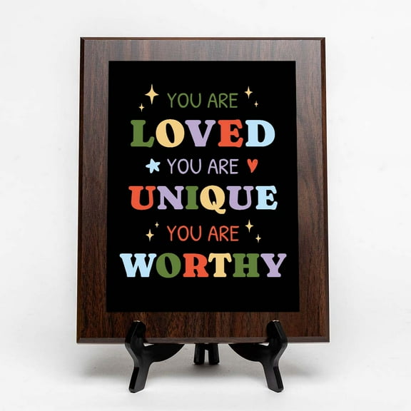 You Are Loved You Are Unique You Are Worthy, Wooden Frame 8x10 Decorative Wall Plaque (Full Color) | Positive Affirmation Inspiration Décor