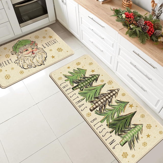 Naittoop Christmas Decoration Floor Mat Kitchen Oil And Stain Proof Set Wear Proof Door Mat For Entrance